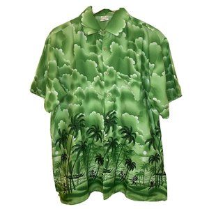 Vintage Caribbean Sunset Dancers Hawaiian Aloha Shirt Men's Medium Green